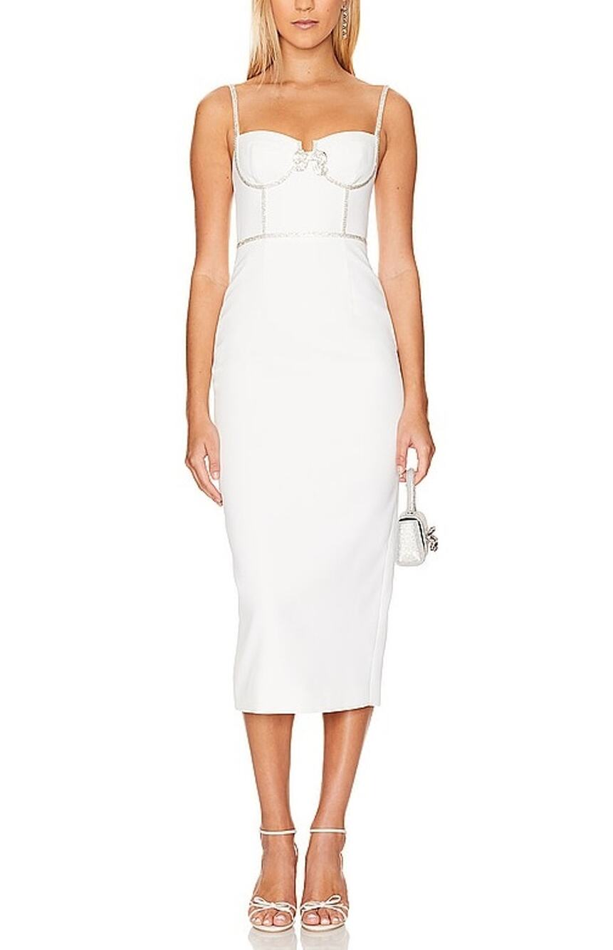 Self-Portrait Embellished White Bonded Midi Dress Size US 8 / UK 12